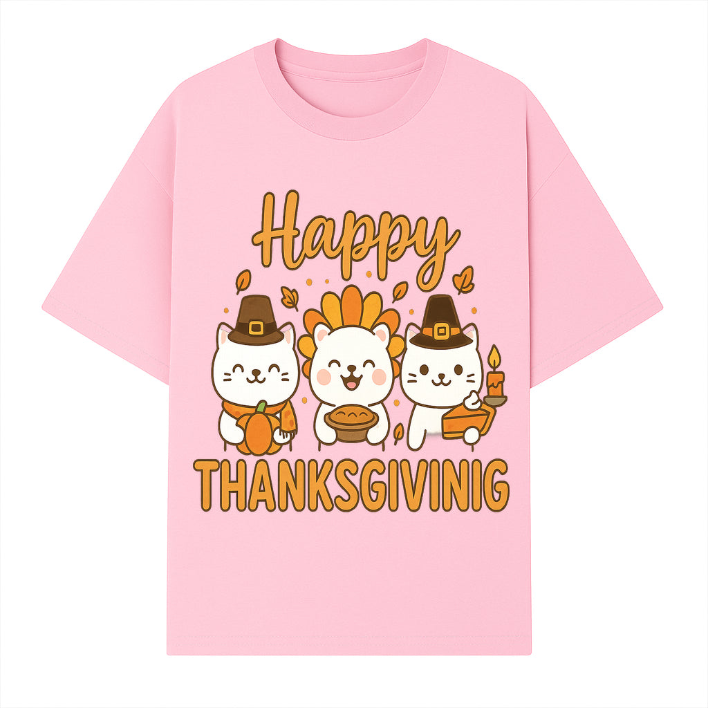 Cute Thanksgiving Cats Decor - Happy Thanksgiving Design with Kittens, Pumpkin, and Pie - Fall Holiday Art for Home Decor and Gifts - T-shirt 1758250128151.jpg