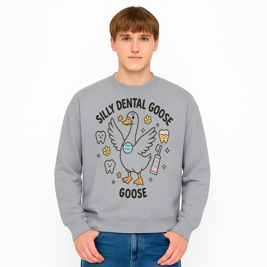 Silly Dental Goose Graphic Tee for Kids - Cute Toothbrush & Teeth Design, Fun Animal Apparel for Children's Dental Hygiene Awareness - Sweatshirt 1758250128251.jpg