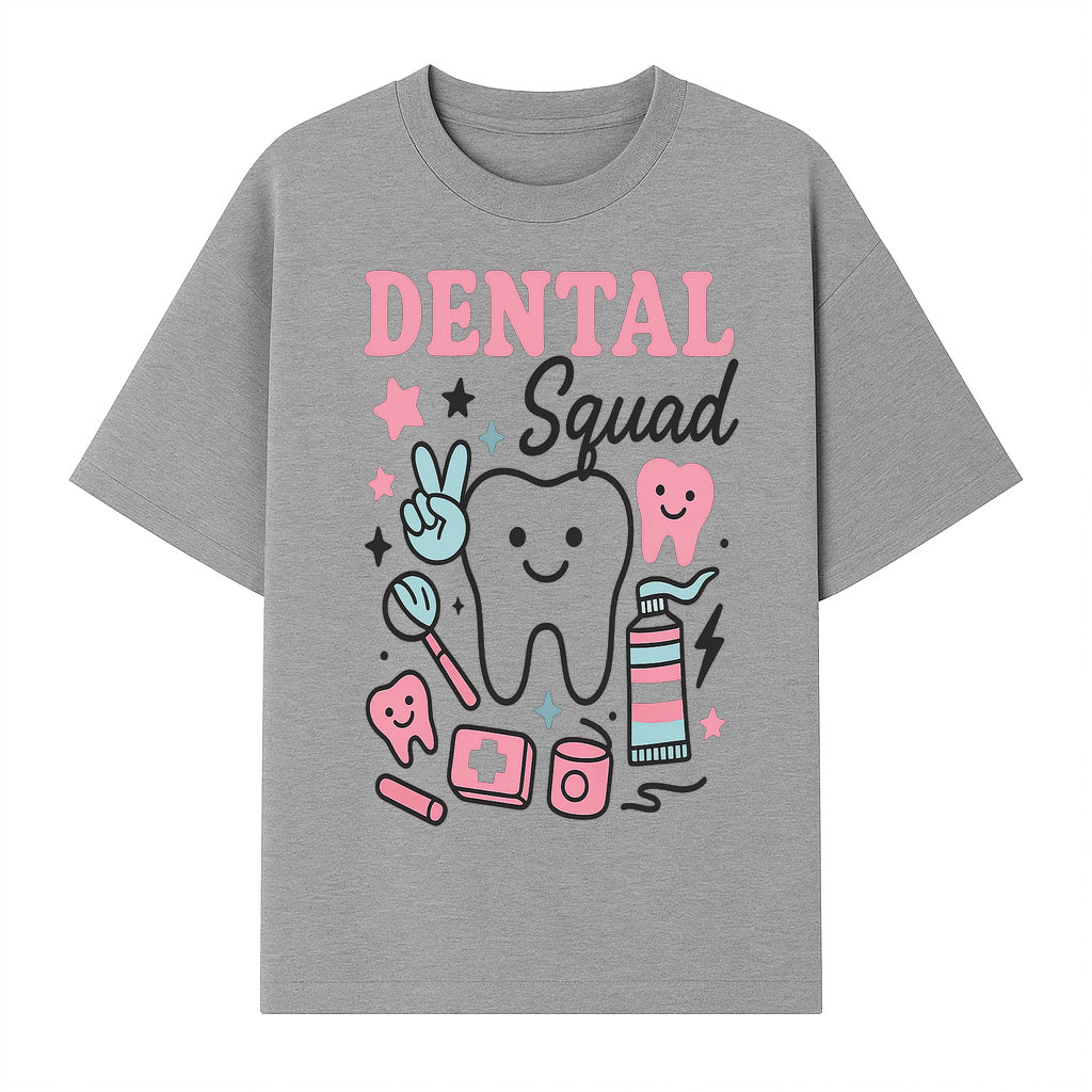 Dental Squad Neon Art Print | Cute Tooth Illustrations | Kids Dental Design | Dental Office Decor | Playful Tooth Brush Graphic - T-shirt 1758250128279.jpg