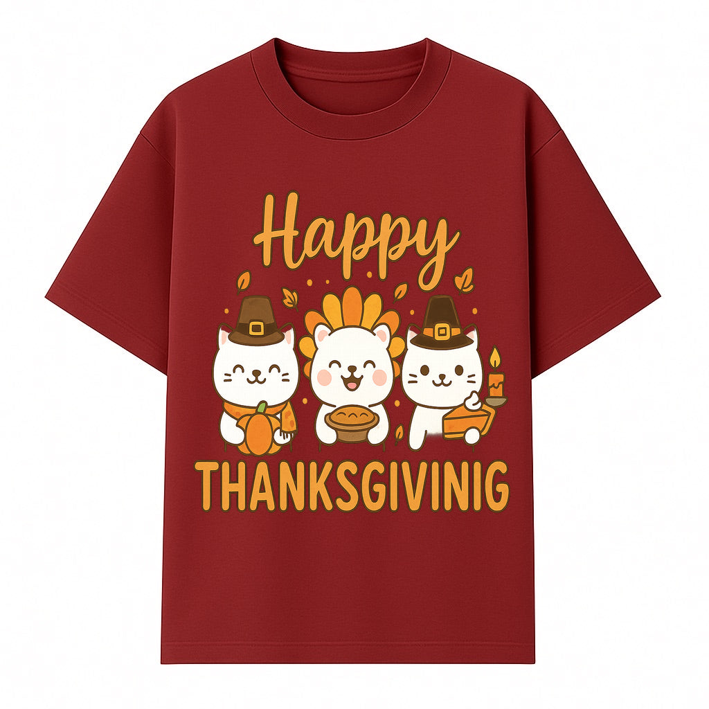 Cute Thanksgiving Cats Decor - Happy Thanksgiving Design with Kittens, Pumpkin, and Pie - Fall Holiday Art for Home Decor and Gifts - T-shirt 1758250128288.jpg