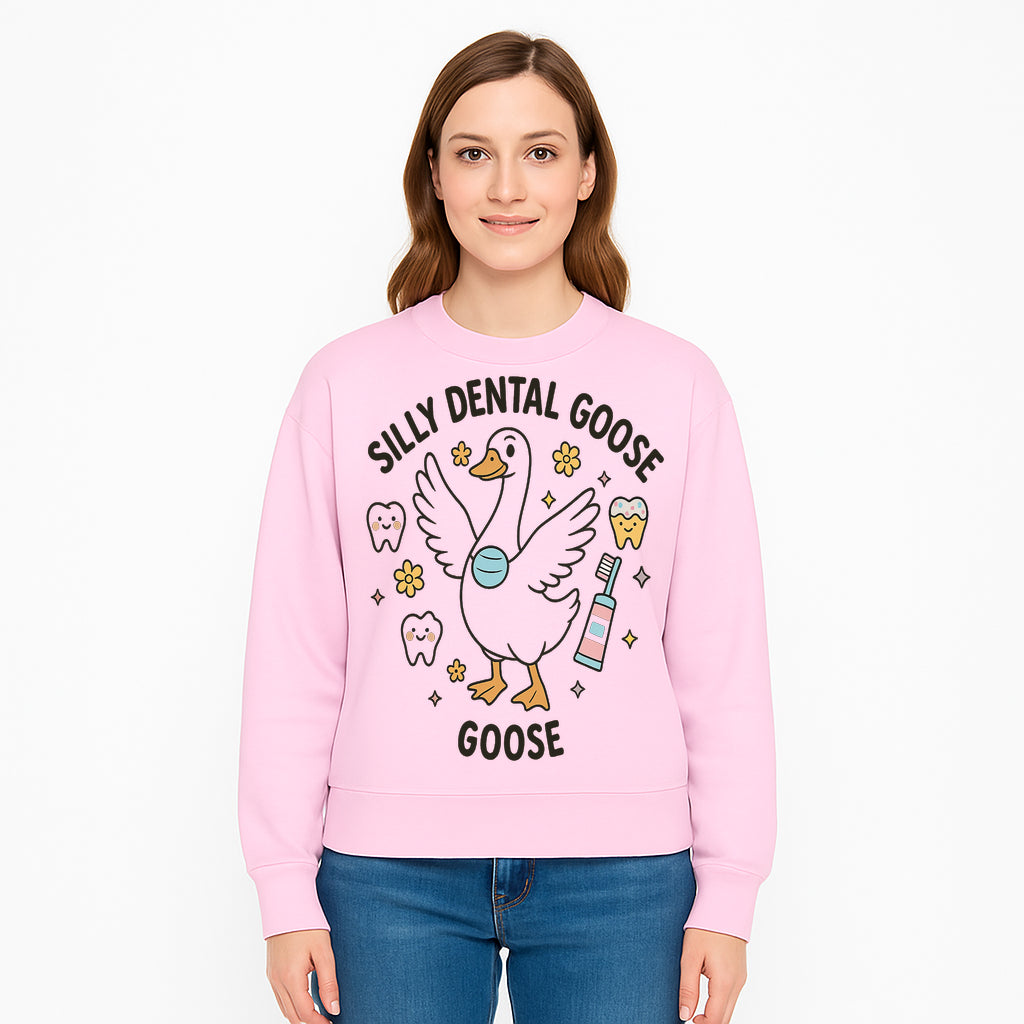 Silly Dental Goose Graphic Tee for Kids - Cute Toothbrush & Teeth Design, Fun Animal Apparel for Children's Dental Hygiene Awareness - Sweatshirt 1758250128430.jpg