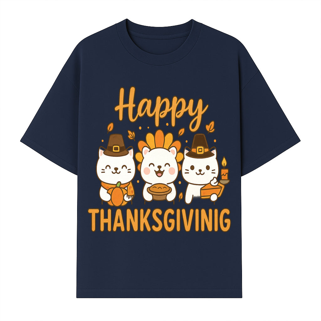 Cute Thanksgiving Cats Decor - Happy Thanksgiving Design with Kittens, Pumpkin, and Pie - Fall Holiday Art for Home Decor and Gifts - T-shirt 1758250128430.jpg