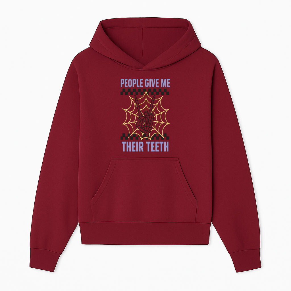 Spooky Skeleton Hand Art Print - 'People Give Me Their Teeth' Gothic Decor, Halloween Wall Art, Unique Gift Idea - Hoodie 1758250128453.jpg