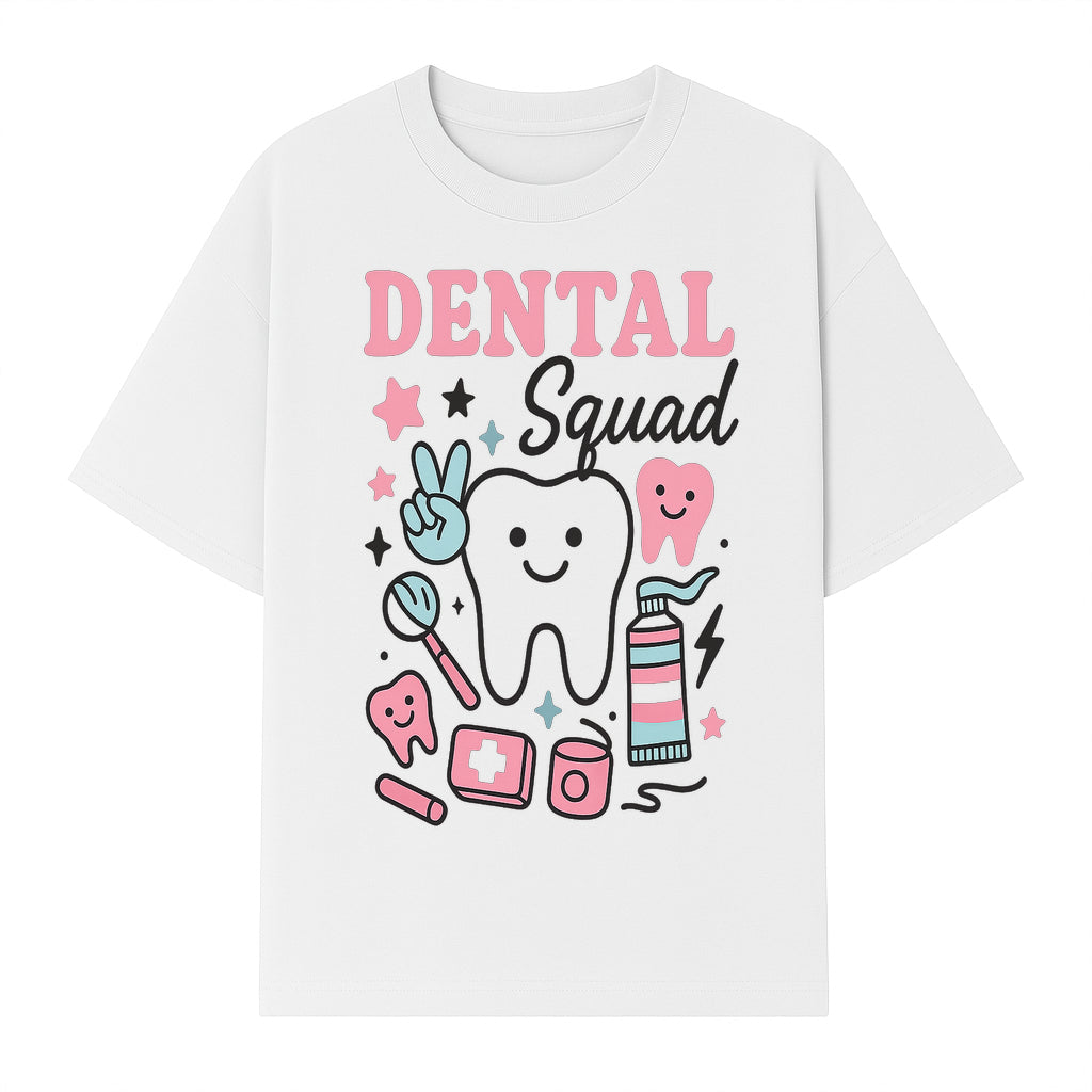 Dental Squad Neon Art Print | Cute Tooth Illustrations | Kids Dental Design | Dental Office Decor | Playful Tooth Brush Graphic - T-shirt 1758250128464.jpg