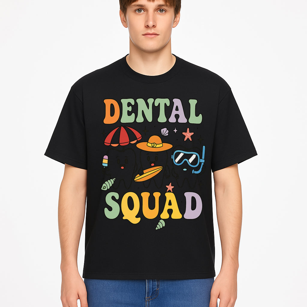 Dental Squad Beach Party T-Shirt, Cute Tooth Characters, Summer Fun, Kids Graphic Tee, Funny Dental Humor, Cartoon Design - T-shirt 1758250128511.jpg