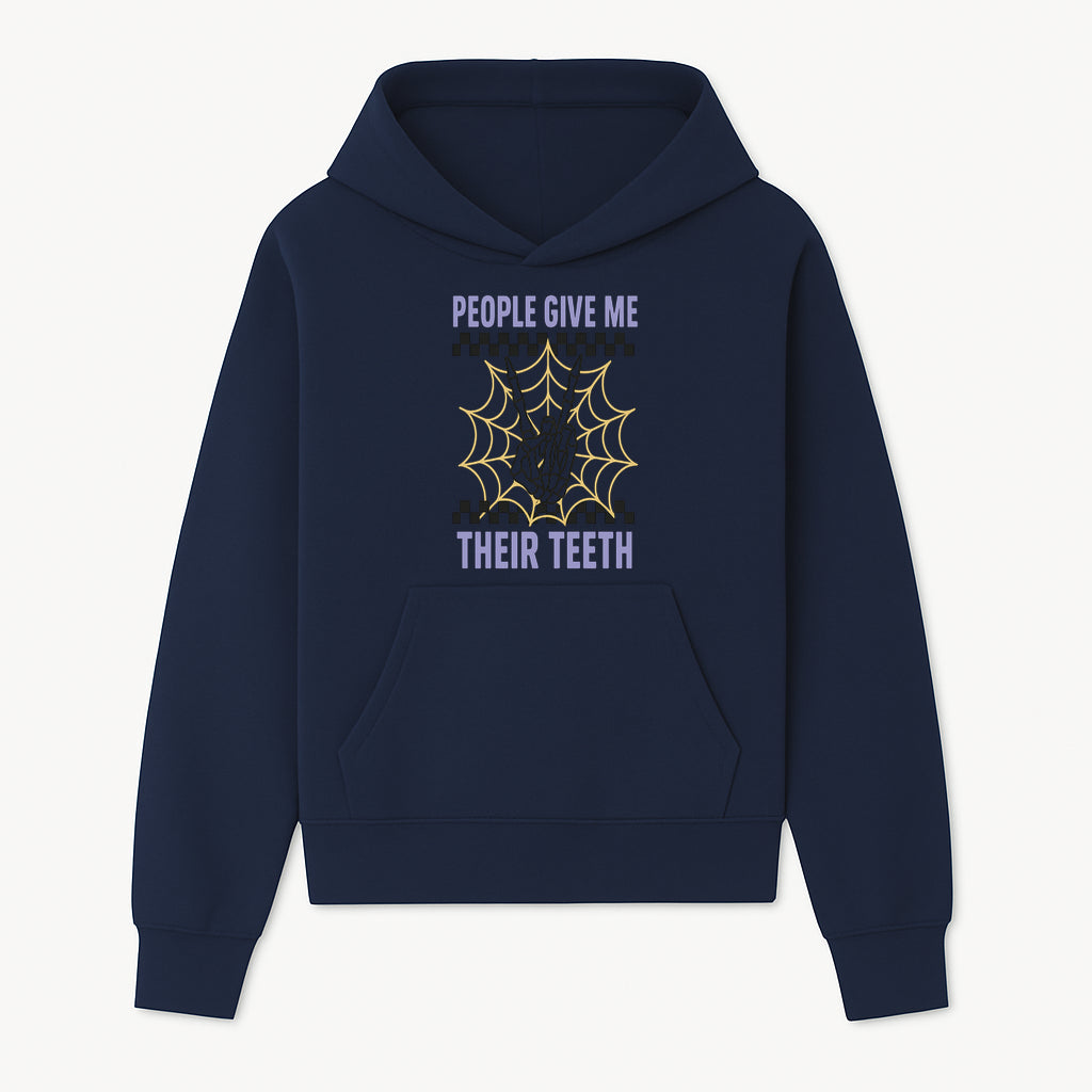 Spooky Skeleton Hand Art Print - 'People Give Me Their Teeth' Gothic Decor, Halloween Wall Art, Unique Gift Idea - Hoodie 1758250128589.jpg