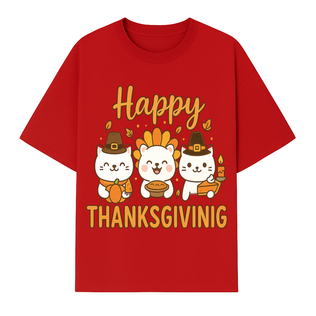 Cute Thanksgiving Cats Decor - Happy Thanksgiving Design with Kittens, Pumpkin, and Pie - Fall Holiday Art for Home Decor and Gifts - T-shirt 1758250128650.jpg