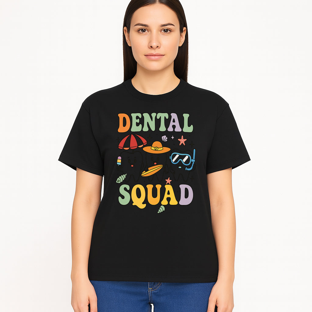 Dental Squad Beach Party T-Shirt, Cute Tooth Characters, Summer Fun, Kids Graphic Tee, Funny Dental Humor, Cartoon Design - T-shirt 1758250128655.jpg