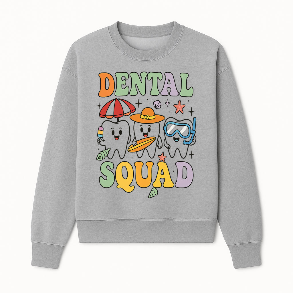 Dental Squad Beach Party T-Shirt, Cute Tooth Characters, Summer Fun, Kids Graphic Tee, Funny Dental Humor, Cartoon Design - Sweatshirt 1758250128772.jpg