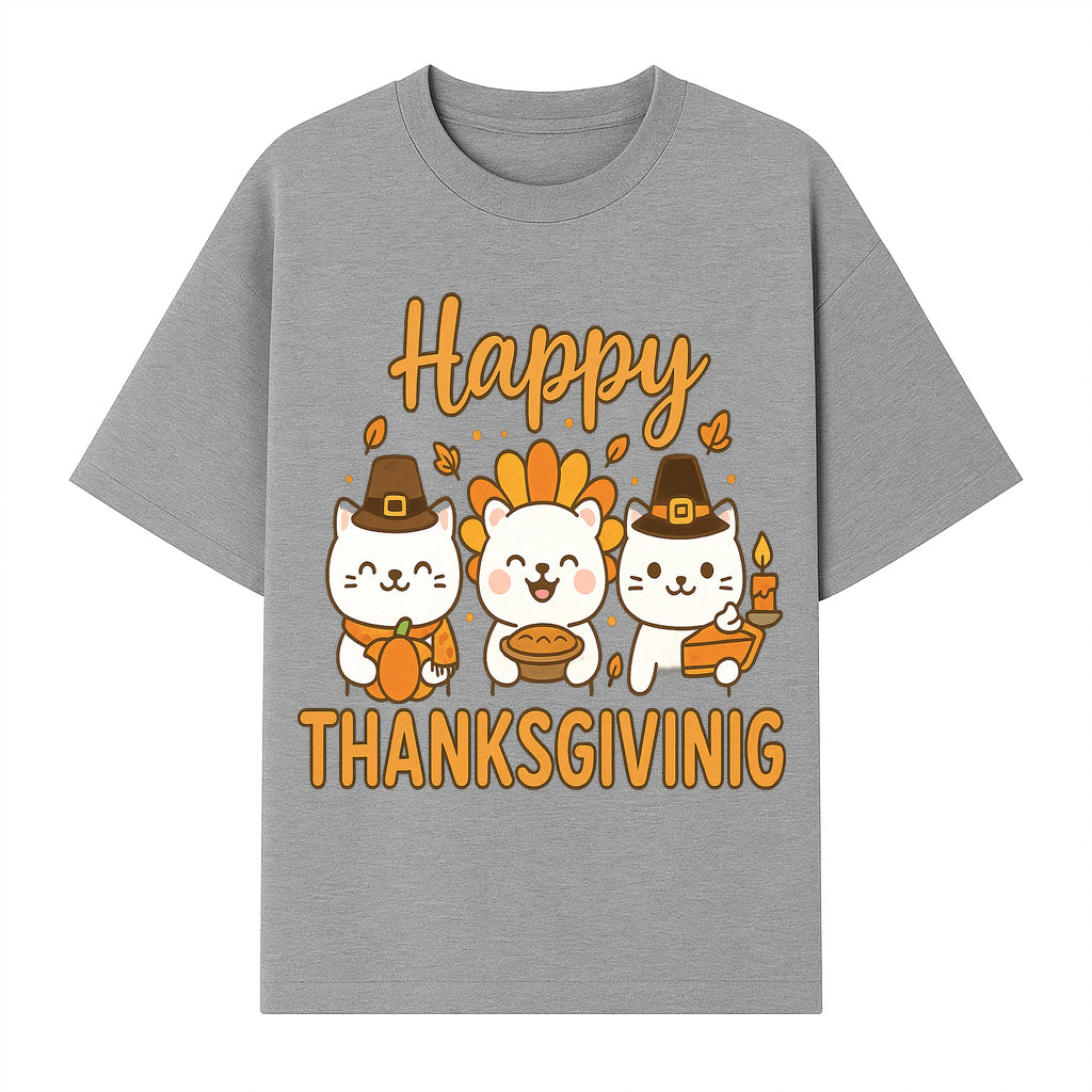Cute Thanksgiving Cats Decor - Happy Thanksgiving Design with Kittens, Pumpkin, and Pie - Fall Holiday Art for Home Decor and Gifts - T-shirt 1758250128845.jpg