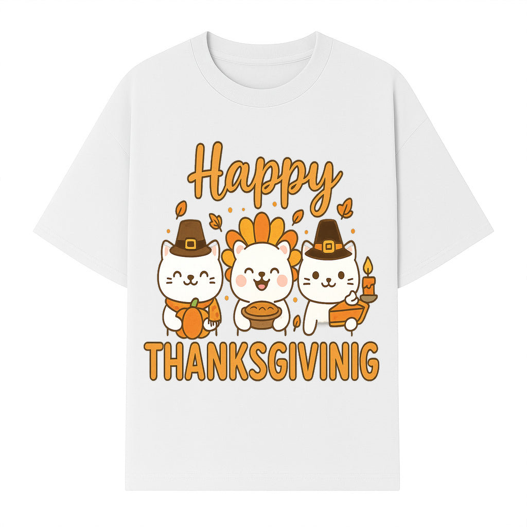 Cute Thanksgiving Cats Decor - Happy Thanksgiving Design with Kittens, Pumpkin, and Pie - Fall Holiday Art for Home Decor and Gifts - T-shirt 1758250129008.jpg