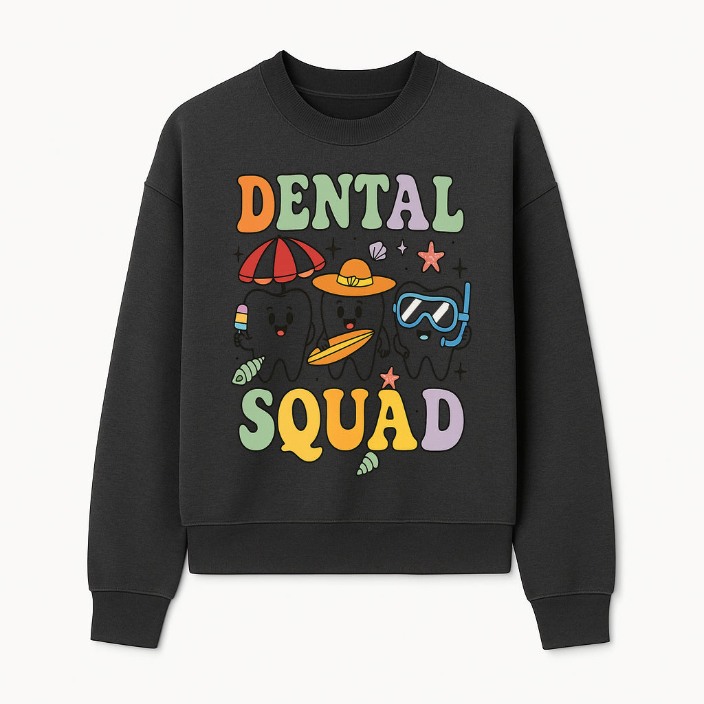 Dental Squad Beach Party T-Shirt, Cute Tooth Characters, Summer Fun, Kids Graphic Tee, Funny Dental Humor, Cartoon Design - Sweatshirt 1758250129046.jpg
