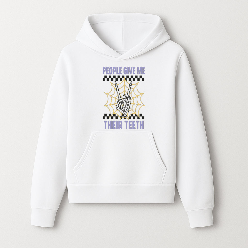 Spooky Skeleton Hand Art Print - 'People Give Me Their Teeth' Gothic Decor, Halloween Wall Art, Unique Gift Idea - Hoodie 1758250129053.jpg