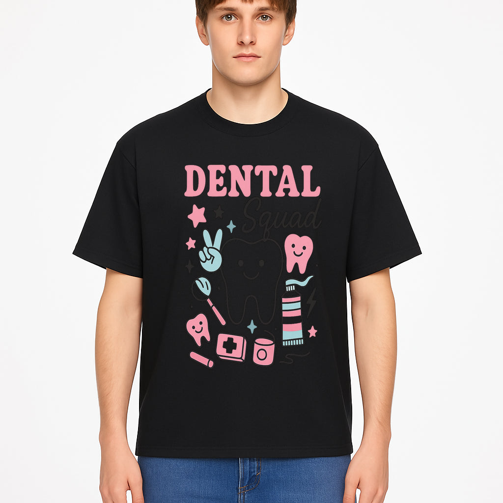 Dental Squad Neon Art Print | Cute Tooth Illustrations | Kids Dental Design | Dental Office Decor | Playful Tooth Brush Graphic - T-shirt 1758250129606.jpg