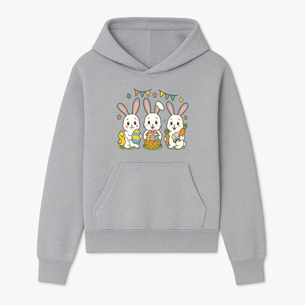 Easter Bunny Celebration Art Print | Cute Bunnies with Eggs, Carrots & Chick | Spring Holiday Decor for Kids' Rooms - Hoodie 1758250129712.jpg