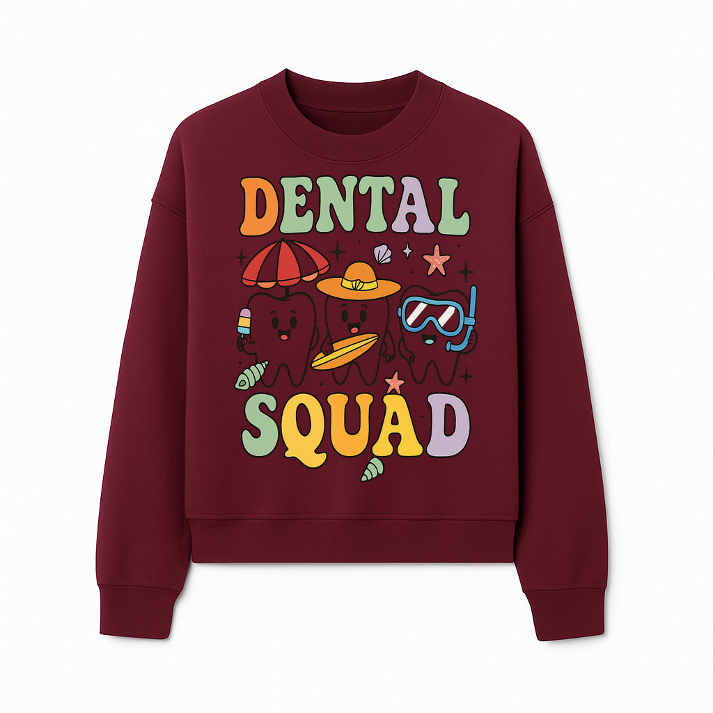 Dental Squad Beach Party T-Shirt, Cute Tooth Characters, Summer Fun, Kids Graphic Tee, Funny Dental Humor, Cartoon Design - Sweatshirt 1758250129808.jpg