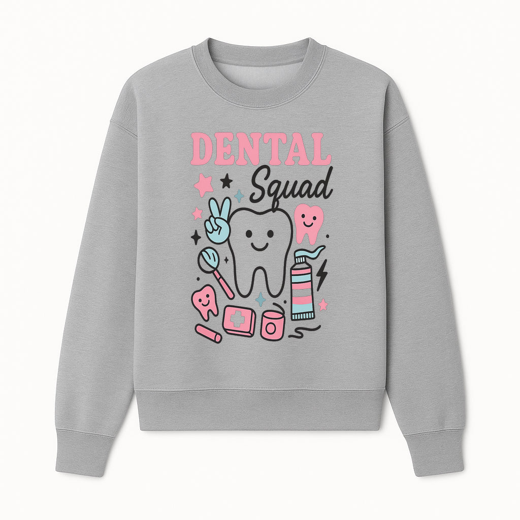 Dental Squad Neon Art Print | Cute Tooth Illustrations | Kids Dental Design | Dental Office Decor | Playful Tooth Brush Graphic - Sweatshirt 1758250129901.jpg