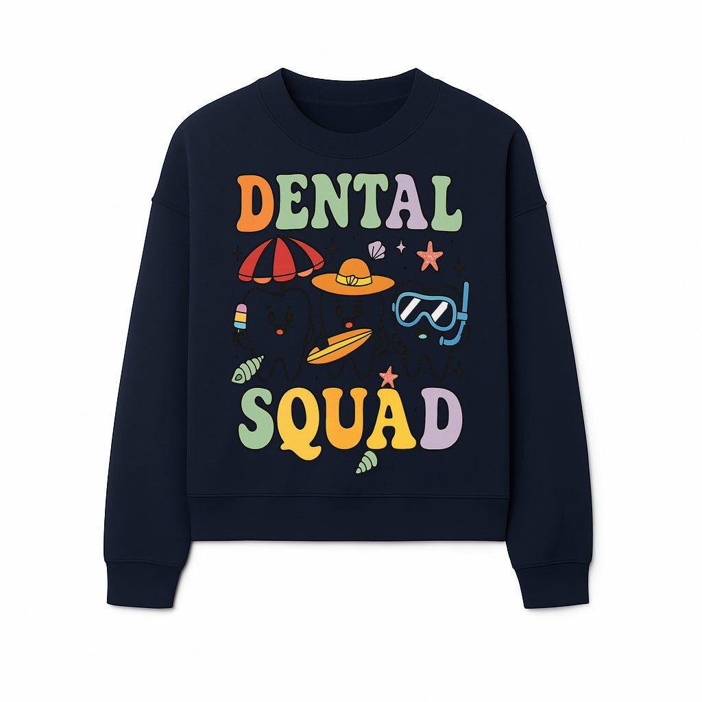 Dental Squad Beach Party T-Shirt, Cute Tooth Characters, Summer Fun, Kids Graphic Tee, Funny Dental Humor, Cartoon Design - Sweatshirt 1758250129983.jpg