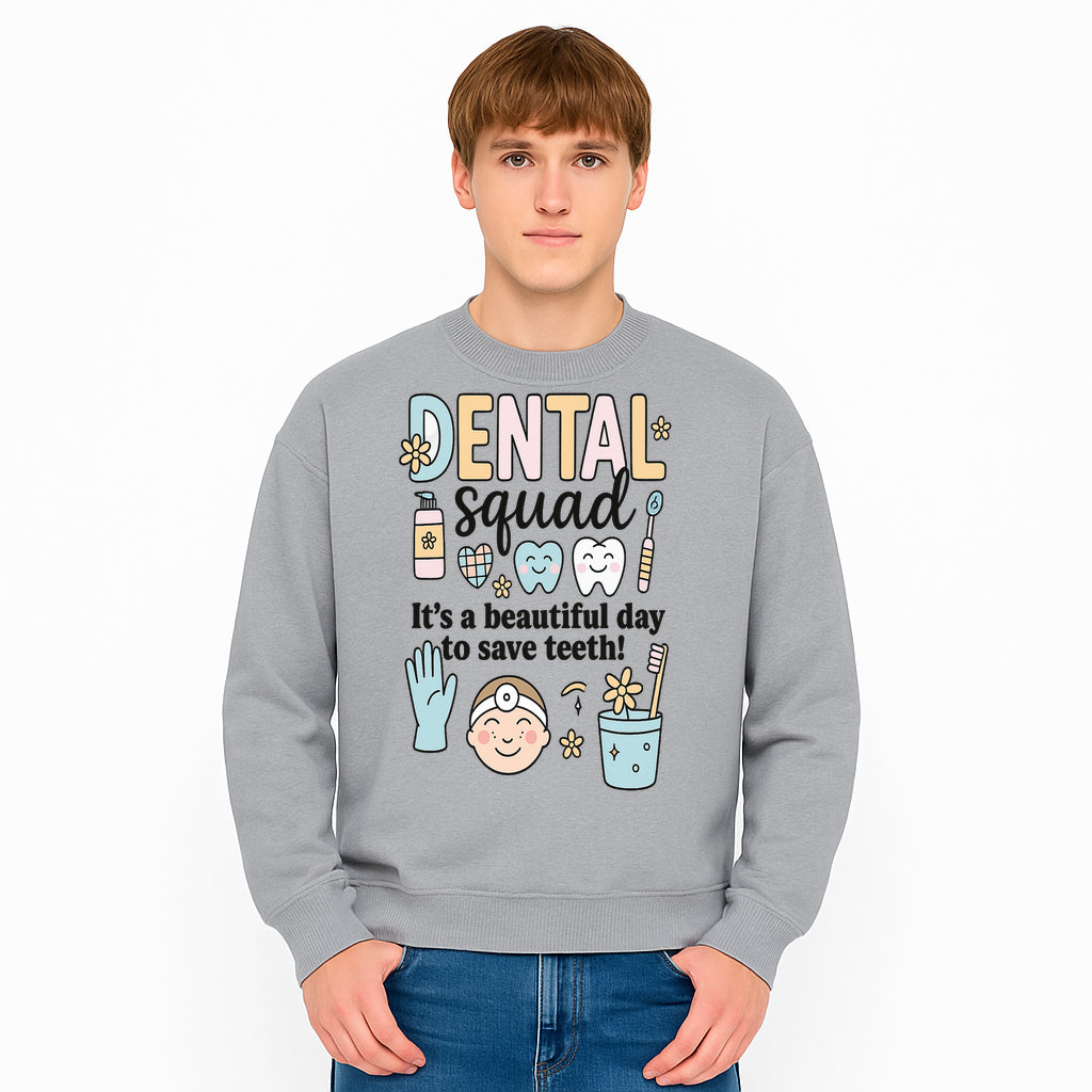 Dental Squad Fun Art Print - Cute Tooth & Dentist Design, Positive Dental Hygiene Quote for Kids' Room or Office Decor - Sweatshirt 1758250129993.jpg