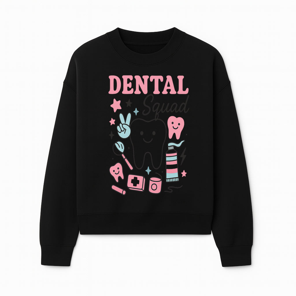 Dental Squad Neon Art Print | Cute Tooth Illustrations | Kids Dental Design | Dental Office Decor | Playful Tooth Brush Graphic - Sweatshirt 1758250130108.jpg