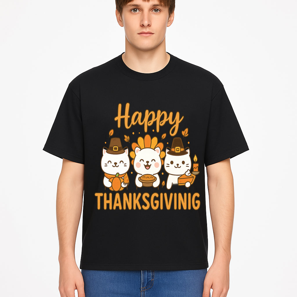Cute Thanksgiving Cats Decor - Happy Thanksgiving Design with Kittens, Pumpkin, and Pie - Fall Holiday Art for Home Decor and Gifts - T-shirt 1758250130161.jpg