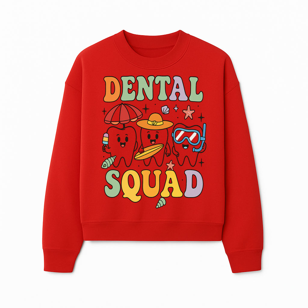 Dental Squad Beach Party T-Shirt, Cute Tooth Characters, Summer Fun, Kids Graphic Tee, Funny Dental Humor, Cartoon Design - Sweatshirt 1758250130171.jpg