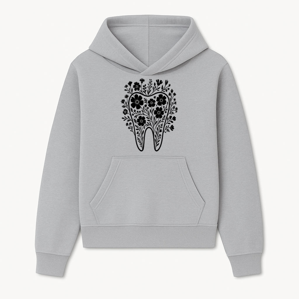 Floral Tooth Design Art Print - Black and White Graphic Decor for Dental Offices, Home, or Gifts - Hoodie 1758250130246.jpg