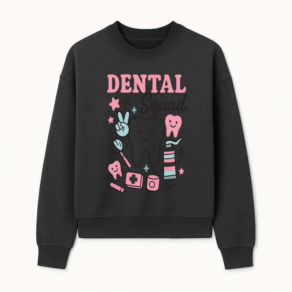 Dental Squad Neon Art Print | Cute Tooth Illustrations | Kids Dental Design | Dental Office Decor | Playful Tooth Brush Graphic - Sweatshirt 1758250130280.jpg