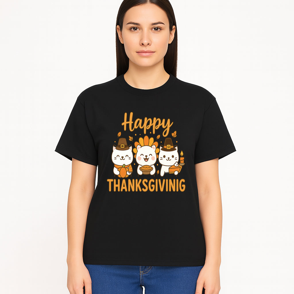 Cute Thanksgiving Cats Decor - Happy Thanksgiving Design with Kittens, Pumpkin, and Pie - Fall Holiday Art for Home Decor and Gifts - T-shirt 1758250130317.jpg