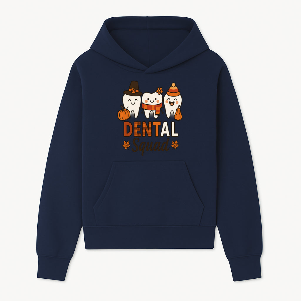 Cute Dental Squad Fall Design, Adorable Tooth Characters with Pumpkin, Autumn Themed, Kids Dental Health Awareness Art Print - Hoodie 1758250130320.jpg