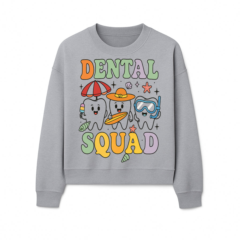 Dental Squad Beach Party T-Shirt, Cute Tooth Characters, Summer Fun, Kids Graphic Tee, Funny Dental Humor, Cartoon Design - Sweatshirt 1758250130322.jpg