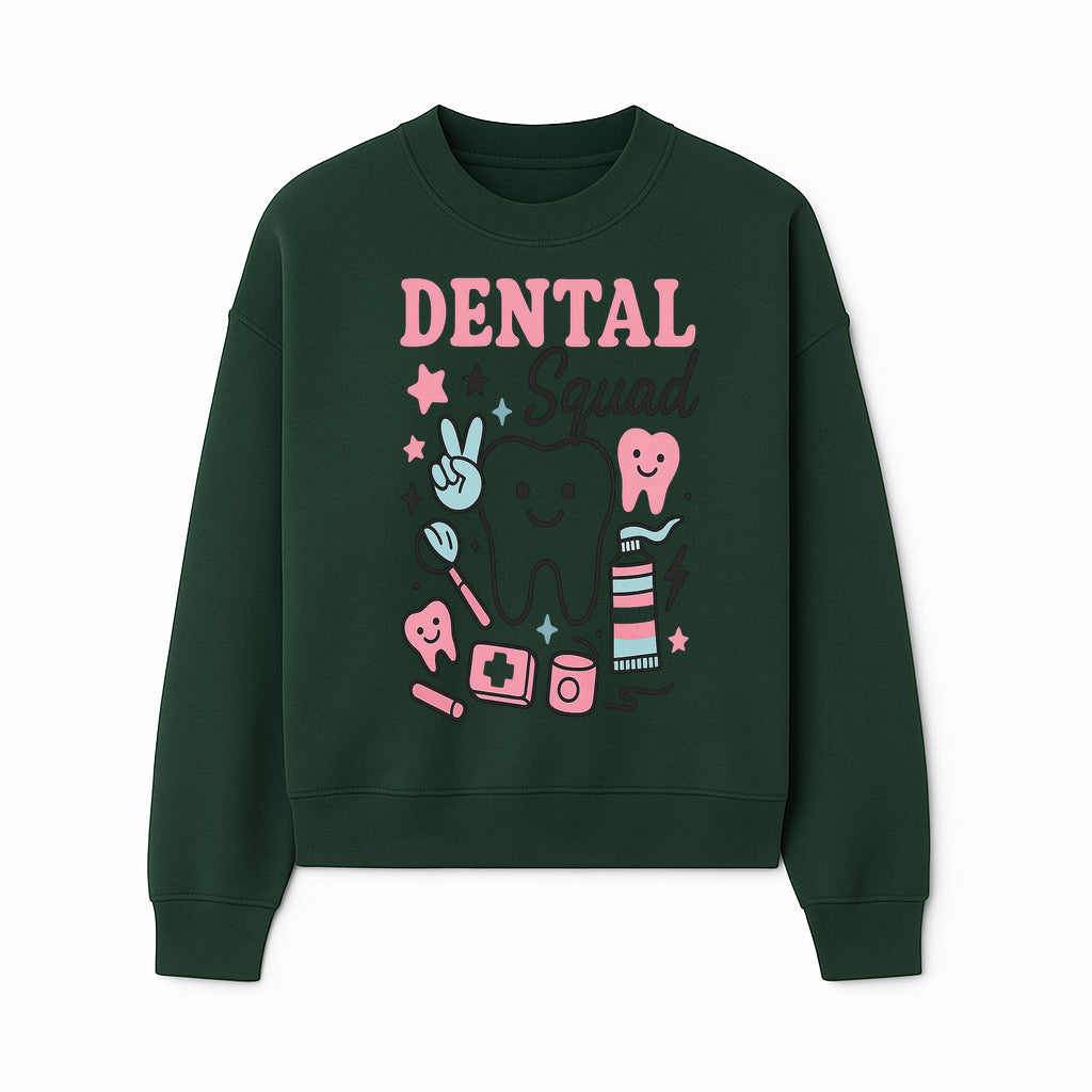 Dental Squad Neon Art Print | Cute Tooth Illustrations | Kids Dental Design | Dental Office Decor | Playful Tooth Brush Graphic - Sweatshirt 1758250130407.jpg