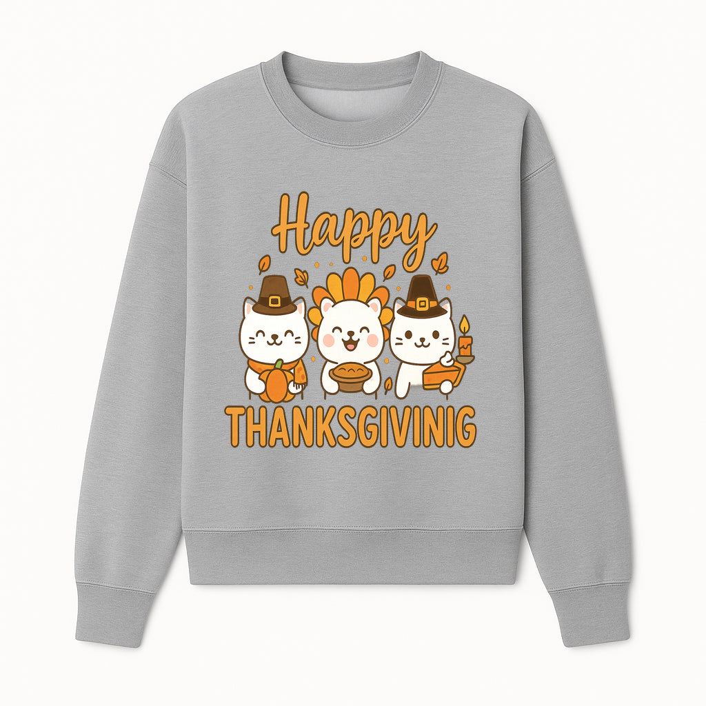 Cute Thanksgiving Cats Decor - Happy Thanksgiving Design with Kittens, Pumpkin, and Pie - Fall Holiday Art for Home Decor and Gifts - Sweatshirt 1758250130469.jpg