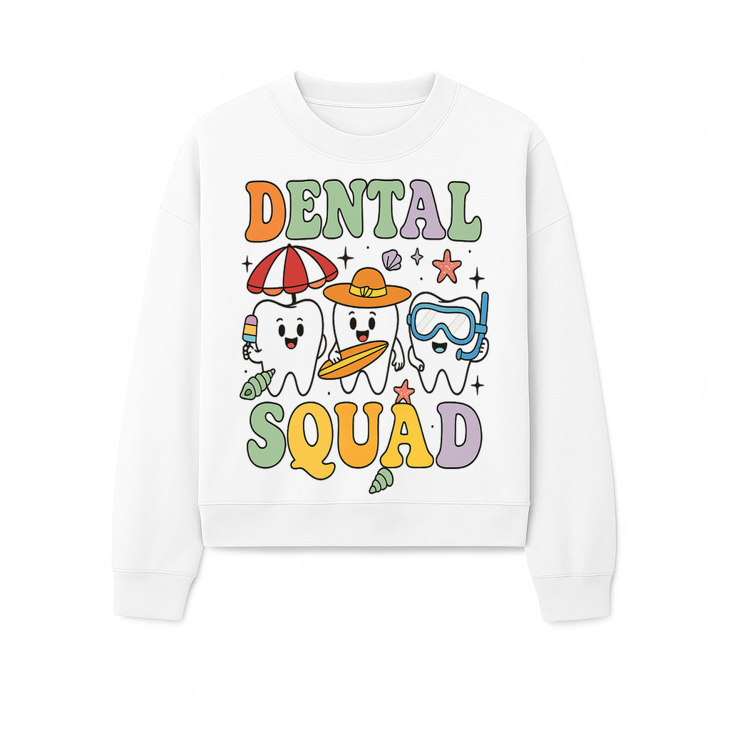 Dental Squad Beach Party T-Shirt, Cute Tooth Characters, Summer Fun, Kids Graphic Tee, Funny Dental Humor, Cartoon Design - Sweatshirt 1758250130488.jpg