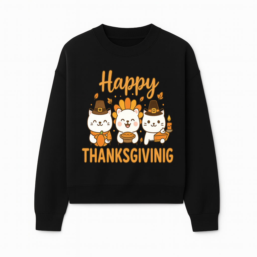 Cute Thanksgiving Cats Decor - Happy Thanksgiving Design with Kittens, Pumpkin, and Pie - Fall Holiday Art for Home Decor and Gifts - Sweatshirt 1758250130593.jpg