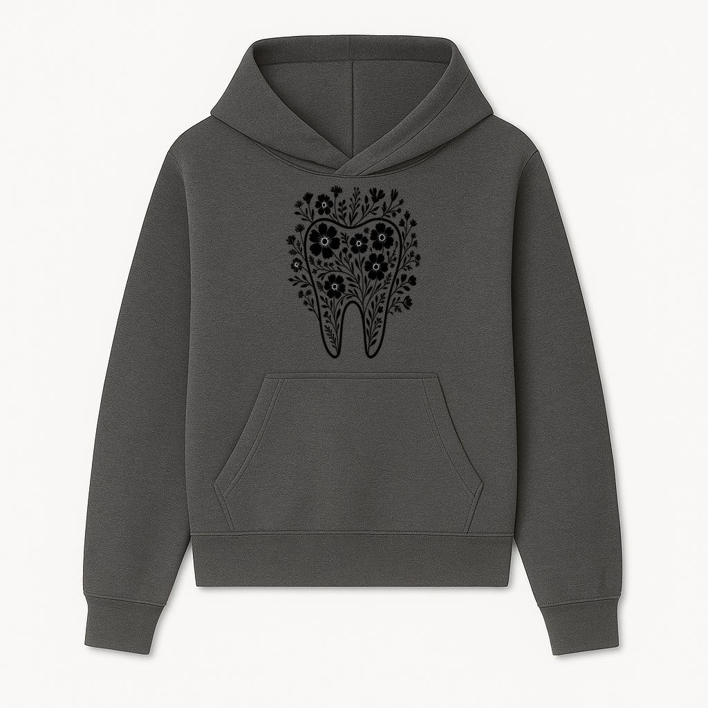 Floral Tooth Design Art Print - Black and White Graphic Decor for Dental Offices, Home, or Gifts - Hoodie 1758250130618.jpg