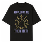 Spooky Skeleton Hand Art Print - 'People Give Me Their Teeth' Gothic Decor, Halloween Wall Art, Unique Gift Idea - T-shirt 1758250130685.jpg