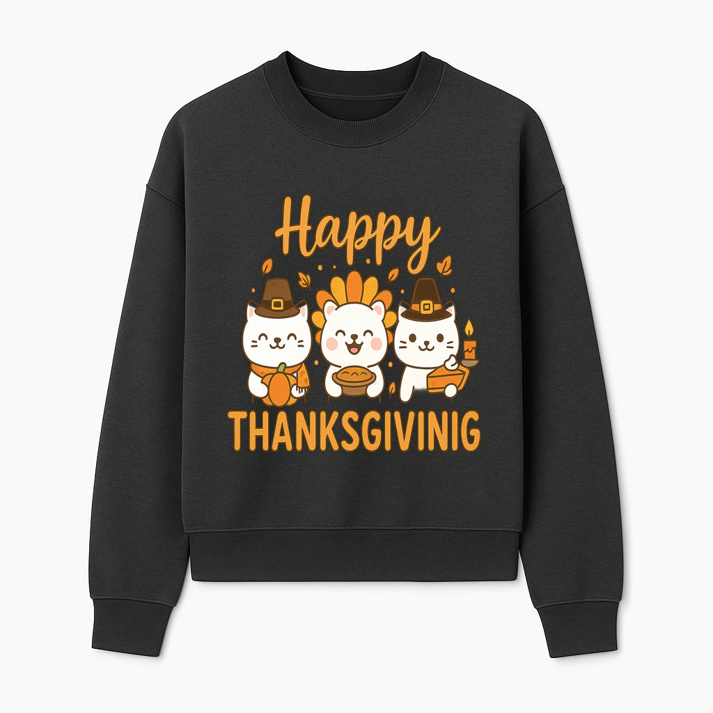 Cute Thanksgiving Cats Decor - Happy Thanksgiving Design with Kittens, Pumpkin, and Pie - Fall Holiday Art for Home Decor and Gifts - Sweatshirt 1758250130719.jpg