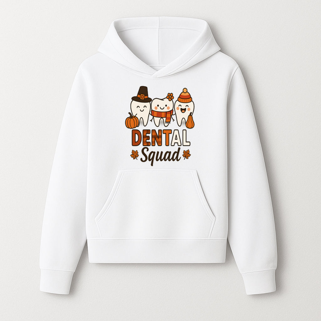 Cute Dental Squad Fall Design, Adorable Tooth Characters with Pumpkin, Autumn Themed, Kids Dental Health Awareness Art Print - Hoodie 1758250130799.jpg