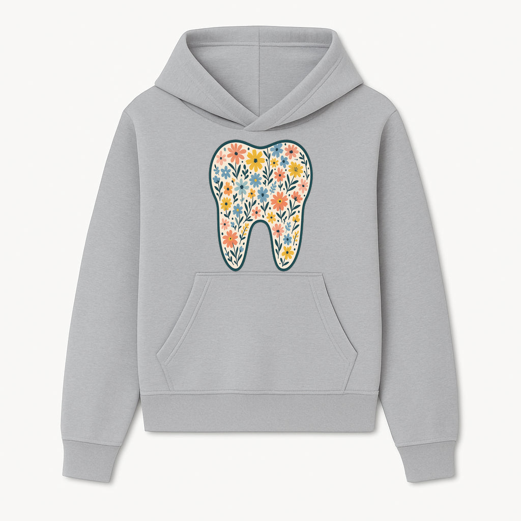 Floral Tooth Print Art | Colorful Dental Decor | Cute Illustration for Kids | Nursery Wall Art | Dentist Office Decor - Hoodie 1758250130903.jpg