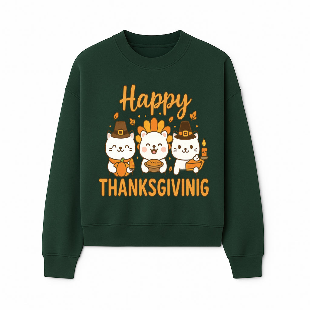 Cute Thanksgiving Cats Decor - Happy Thanksgiving Design with Kittens, Pumpkin, and Pie - Fall Holiday Art for Home Decor and Gifts - Sweatshirt 1758250130913.jpg