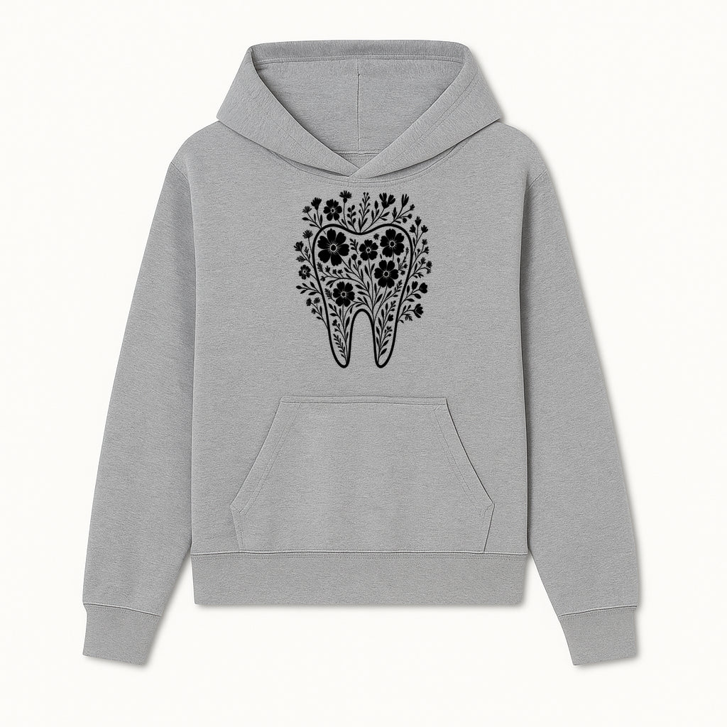 Floral Tooth Design Art Print - Black and White Graphic Decor for Dental Offices, Home, or Gifts - Hoodie 1758250130926.jpg