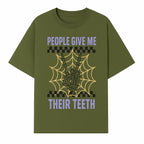 Spooky Skeleton Hand Art Print - 'People Give Me Their Teeth' Gothic Decor, Halloween Wall Art, Unique Gift Idea - T-shirt 1758250130996.jpg