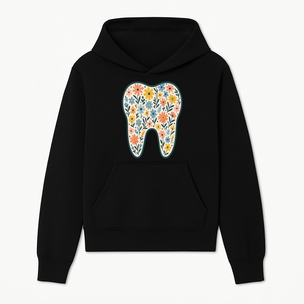 Floral Tooth Print Art | Colorful Dental Decor | Cute Illustration for Kids | Nursery Wall Art | Dentist Office Decor - Hoodie 1758250131042.jpg