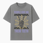 Spooky Skeleton Hand Art Print - 'People Give Me Their Teeth' Gothic Decor, Halloween Wall Art, Unique Gift Idea - T-shirt 1758250131135.jpg