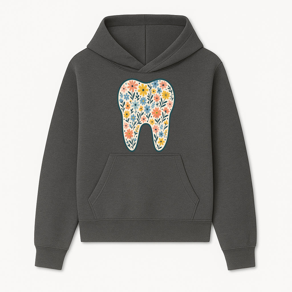 Floral Tooth Print Art | Colorful Dental Decor | Cute Illustration for Kids | Nursery Wall Art | Dentist Office Decor - Hoodie 1758250131218.jpg