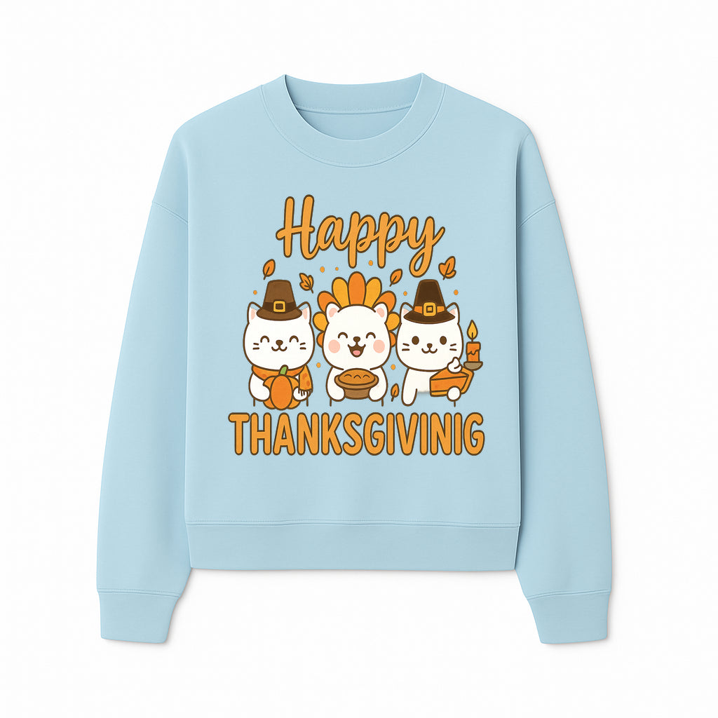 Cute Thanksgiving Cats Decor - Happy Thanksgiving Design with Kittens, Pumpkin, and Pie - Fall Holiday Art for Home Decor and Gifts - Sweatshirt 1758250131238.jpg