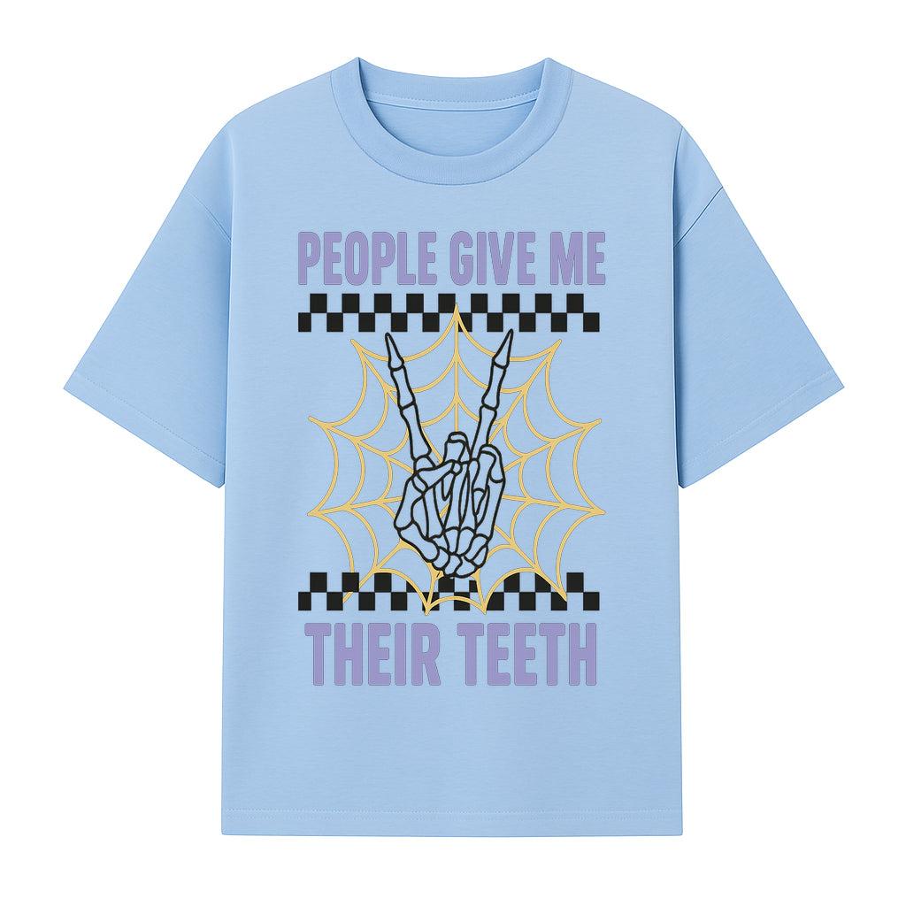 Spooky Skeleton Hand Art Print - 'People Give Me Their Teeth' Gothic Decor, Halloween Wall Art, Unique Gift Idea - T-shirt 1758250131316.jpg