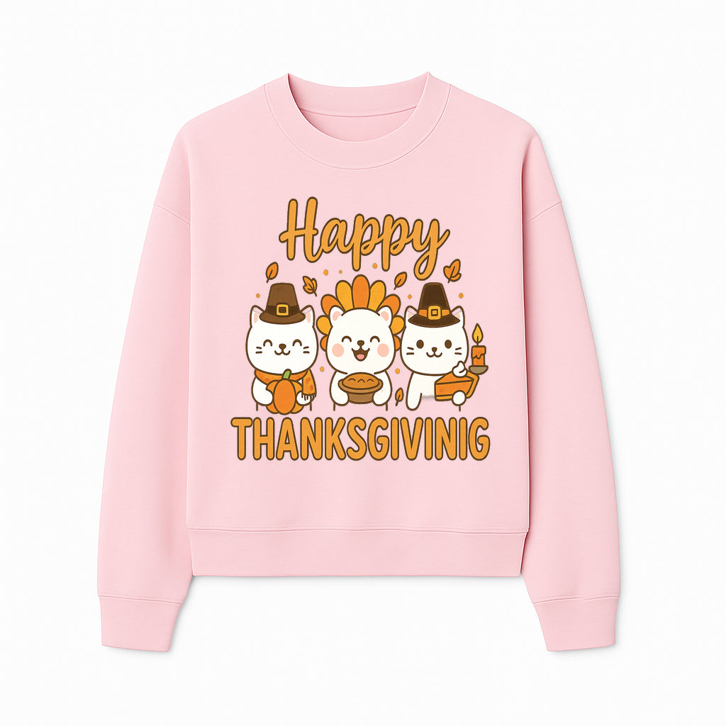 Cute Thanksgiving Cats Decor - Happy Thanksgiving Design with Kittens, Pumpkin, and Pie - Fall Holiday Art for Home Decor and Gifts - Sweatshirt 1758250131376.jpg