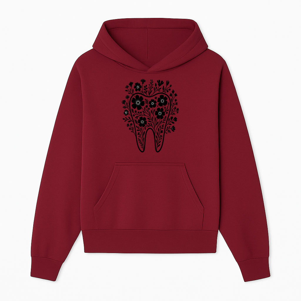 Floral Tooth Design Art Print - Black and White Graphic Decor for Dental Offices, Home, or Gifts - Hoodie 1758250131388.jpg